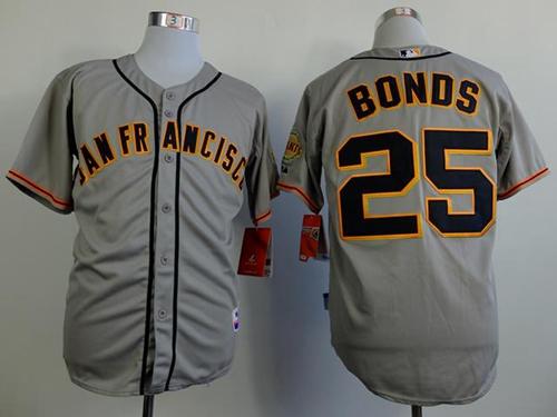 Giants #25 Barry Bonds Grey Road Cool Base Stitched MLB Jersey - Click Image to Close